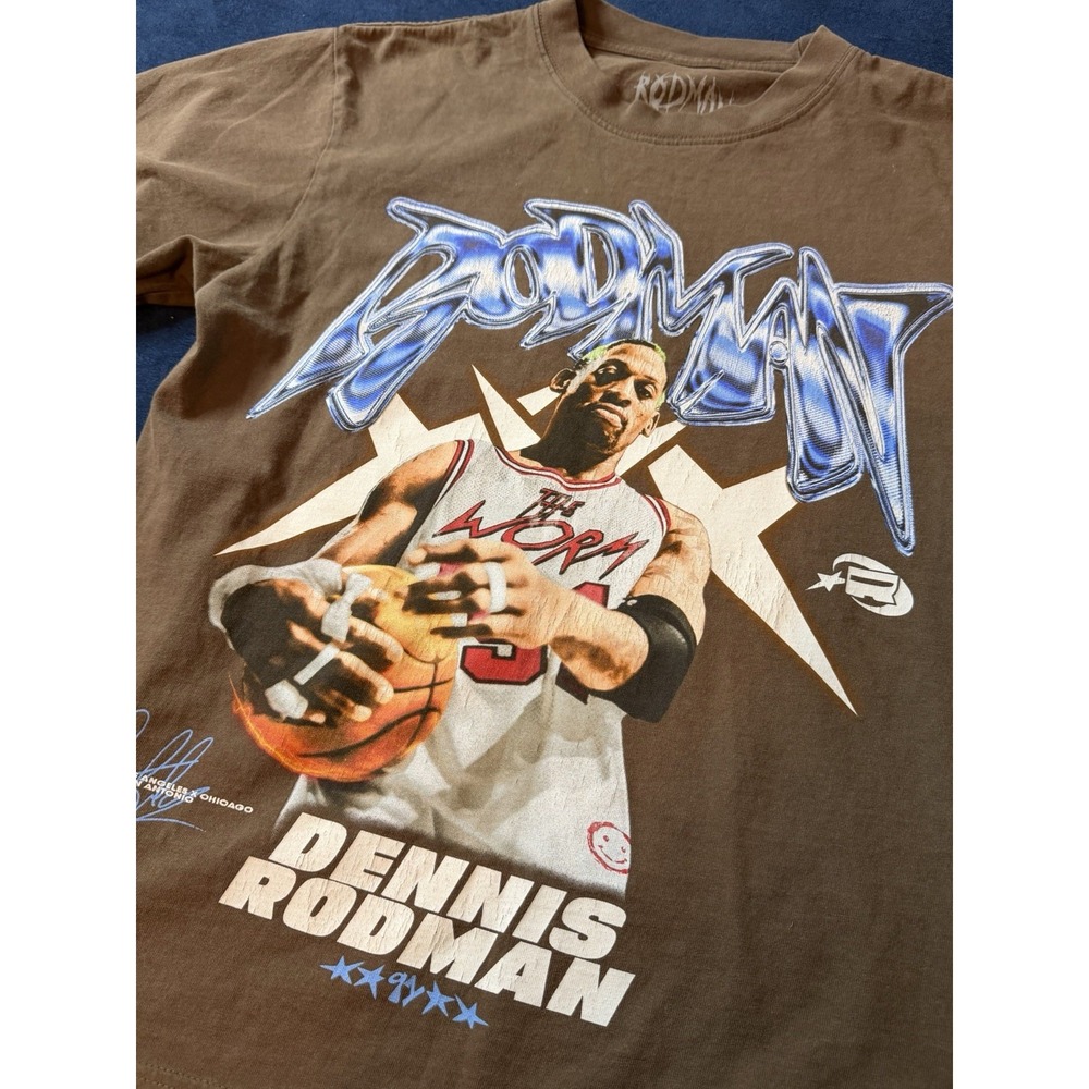Vtg Rodman Apparel T Shirt Brown Basketball Y2K Adult Small Thick Collar